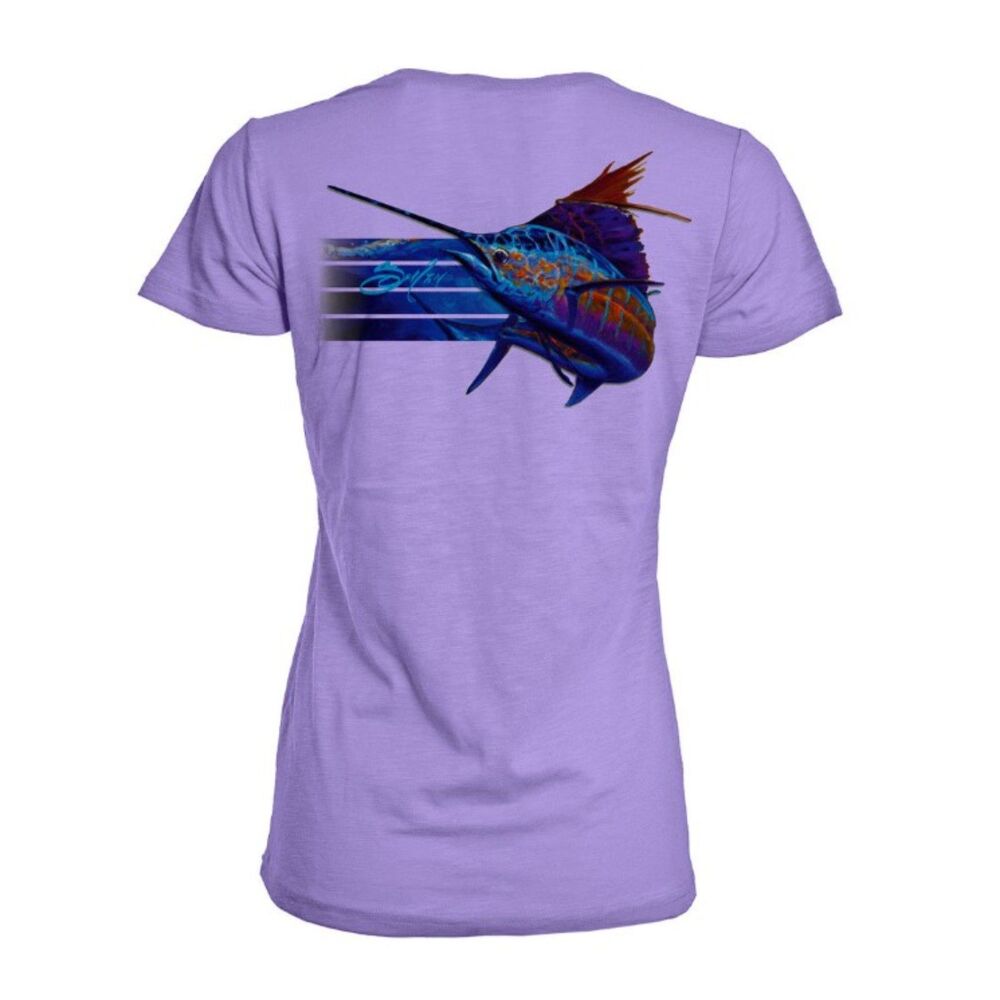 Guy Harvey Lavender Short Sleeve Tee with Multicolor Marlin Graphic